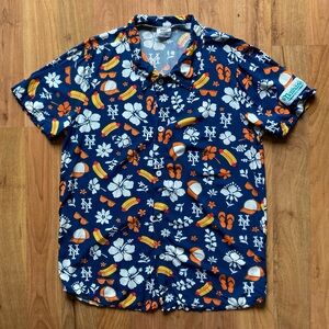New York Mets Nathan’s Hot Dog Hawaiian Button Down Mens L Short Sleeve Shirt